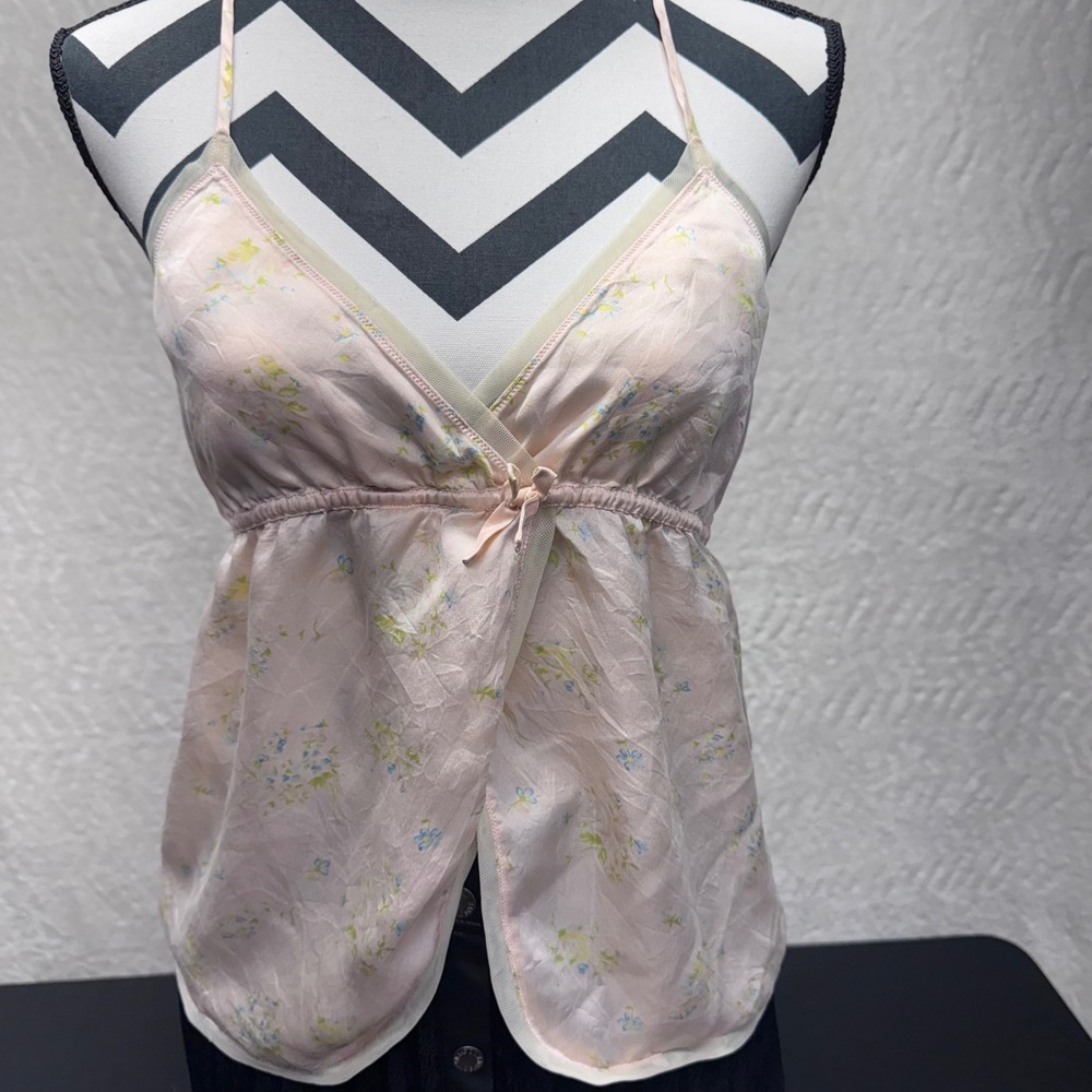 Polo Jeans Co Ralph Lauren 100% Silk Floral Camisole Top Peach Pink Medium